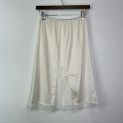 Vintage Lace Trim Silky Slip Skirt Ivory S