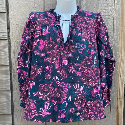 Ulla Johnson rana blouse in style midnight Ruffled women’s size 6 long sleeve