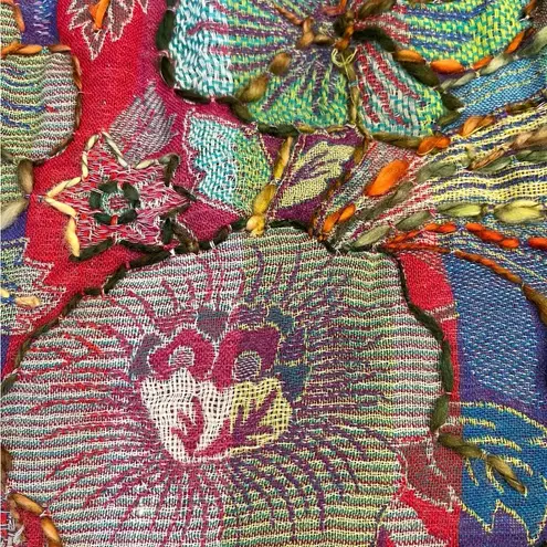 Roja Multicolored Floral Beaded Fringe Wool Skirt XL Purple