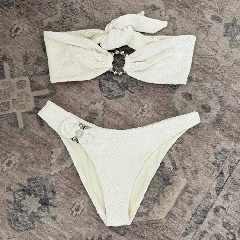 Devon Windsor  Bikini Set 2 Piece Textured Strapless Bandeau Bathing Suit Large