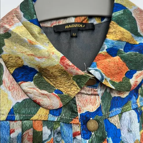 Radzoli Blue and Green Pleated Blouse with Peter Pan Collar Size M