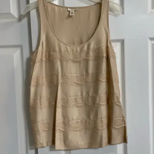 J.Crew  Silk sleeveless tank top blouse Champagne pink nude gold fringe Size 0