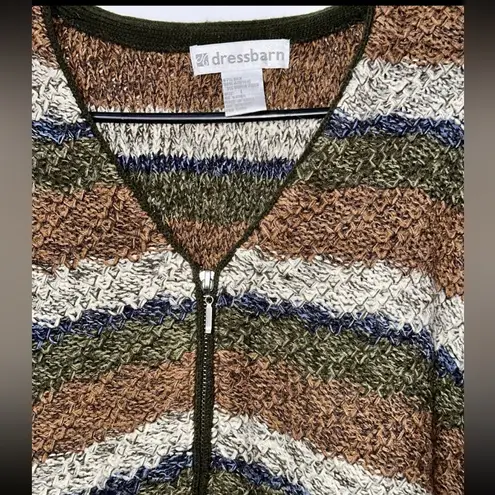 Vintage Hand Knit Open Front Cardigan Sweater With Zipper Detailing + Stripes Brown Size M