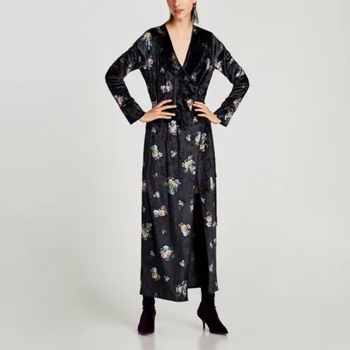 ZARA Floral Print Velvet Robe Duster Wrap Tie Maxi Dress - $50 - From Gaby