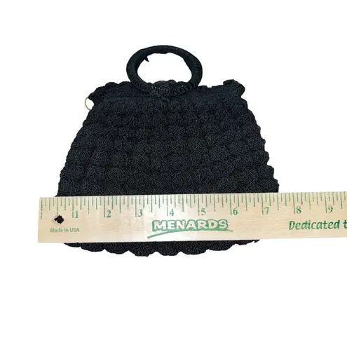 Vintage Black Crocheted Popcorn Stitch Handbag Small Purse Mid Century Used