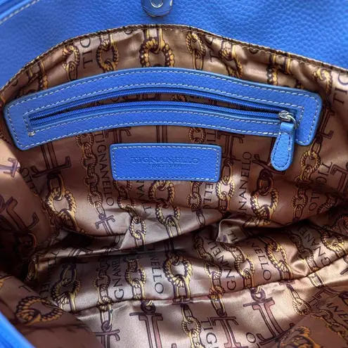 Y2K Blue Tignanello Leather Shoulder Bag Purse w/ Silver Hardware and Turn Lock