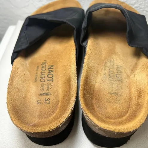 NAOT Women's Tampa Sandal Black Stretch Size 37 Platform Suede 6.5 Cork Slide