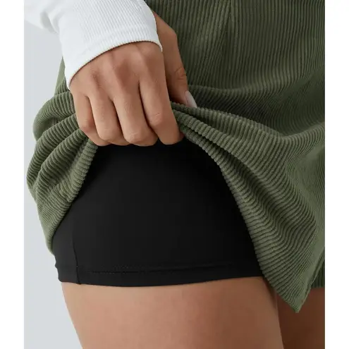 Halara NWT High Waisted Back Zipper Hem 2-in-1 Corduroy Casual Skirt Size Small