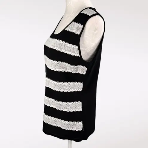 Tahari Striped Knit Tank Top Black White Sleeveless Size 8