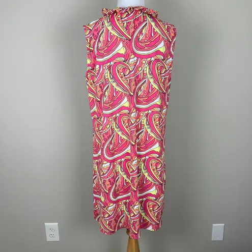 Lulu B Dress Womens XL Pink Colorful Psychedelic Ruffle Neck UPF50 Beach Travel