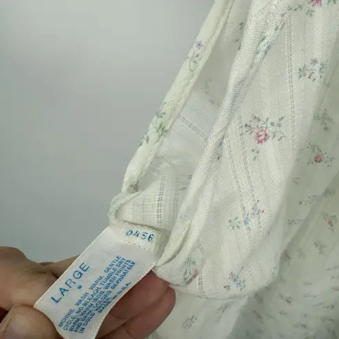 Lorraine Vintage Floral Dainty Cotton Nightgown Dress Size Large Coquette White