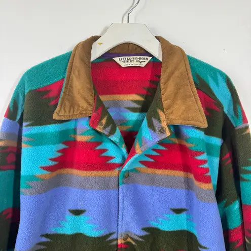 Little Big Horn Shirt Co. Sweater Women L Aztec Suede Collar USA Fleece Navajo Blue Size L
