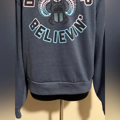 Preloved Journey Blue and Black Don’t Stop Believin’ Graphic Sweater size large