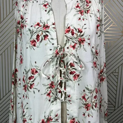 Flynn Skye Get Away Lace Up Front Blouse Day Desire White Red Floral Size US XS