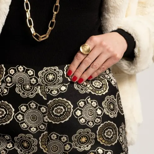 NWT FRANCES VALENTINE | Jacquard Black and Gold Metallic Lucy Pant Pants Sz. 0