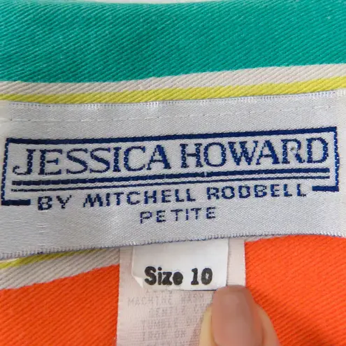 1980s Jessica Howard Vintage Rainbow Striped Dress Size Medium Button Casual Red