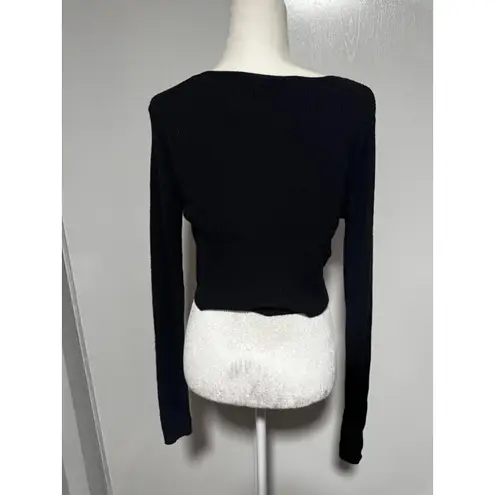 Streetwear Society Black Ribbed Knit Long Sleeve Top Silver Grommet Detail L