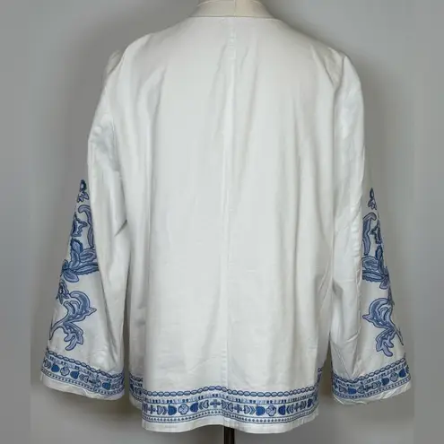 J.Jill Lightweight Embroidered Open Front Jacket 3/4 Sleeve Women’s Size Medium Blue
