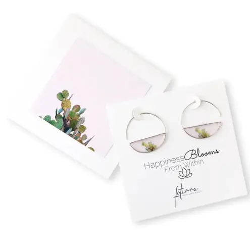 NEW HAPPINESS BLOOMS CACTUS SEMI CIRCLE EARRINGS FOTERRA PHOTO EARTH JEWELRY Gray