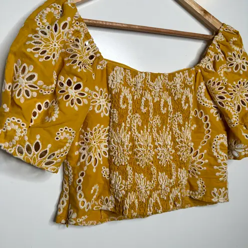 ASTR The Label Mustard Bondi Eyelet Lace Top Size Small