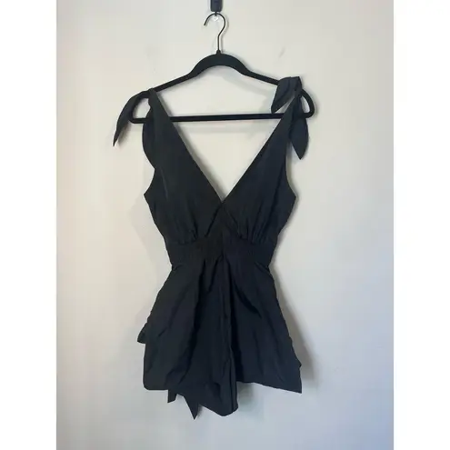Alice McCALL Bon Bon Bow Cutout Playsuit Romper Black Satin Shoulder Ties sz. 2