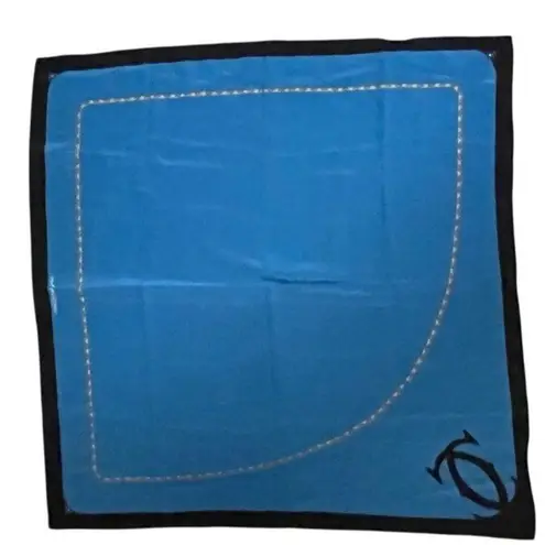 Must de Cartier Blue Silk Scarf with a chain motif Vintage 82 cm