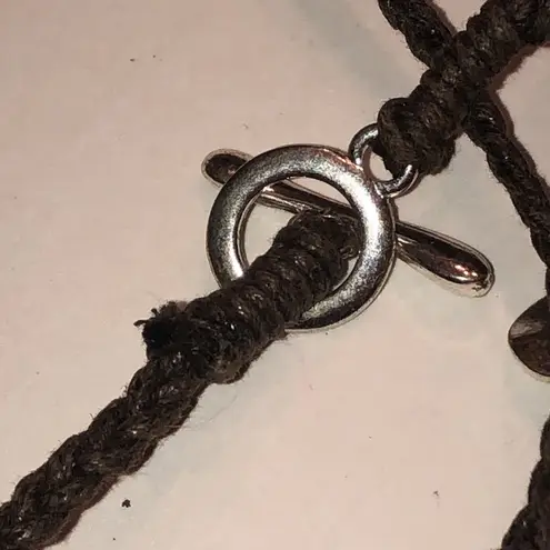 Elegant Silver Tone Round Boho Pendant Fabric Chain Necklace