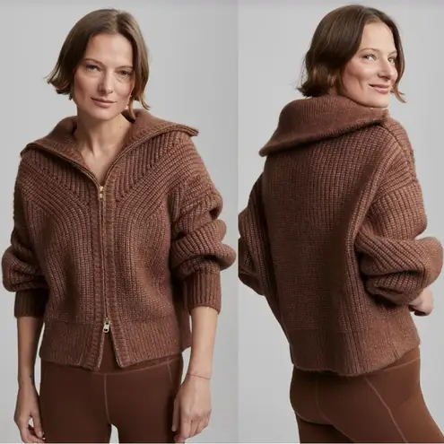 Varley Women’s Wool Blend Putney Knit Jacket Sweater Cardigan Full Zip Brown XS