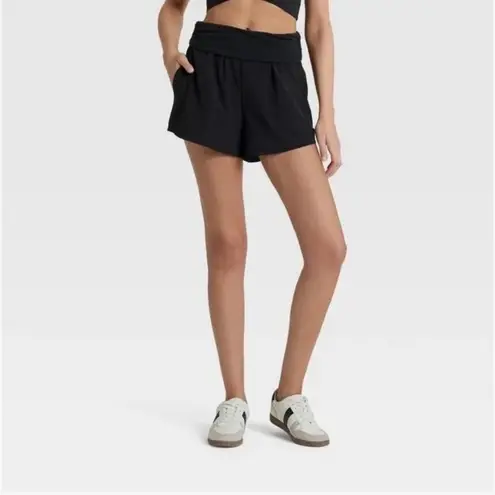 Joy Lab Black Mid Rise Foldover Waist Athletic Shorts Medium