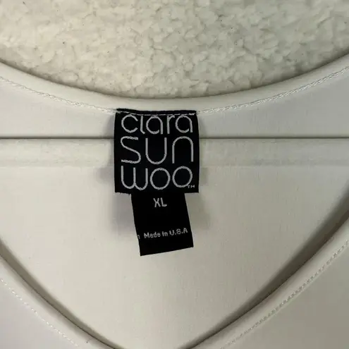 Clara Sun Woo Shirt Womens XL White Cold Shoulder Short Sleeve Stretch Top USA