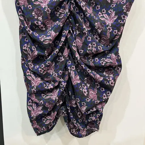 Melrose & Market Floral Ruched Puff Sleeve Dress High Neck Large Purple