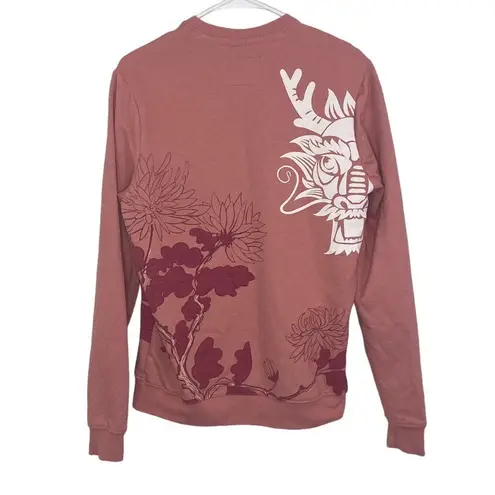 Blind Rooster Japanese Art Dark Coral Relaxed Crewneck Sweatshirt size Small Pink