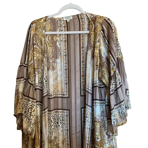 Umgee  Large Multicolor Boho Metallic Open Front Duster Cardigan Sweater Topper