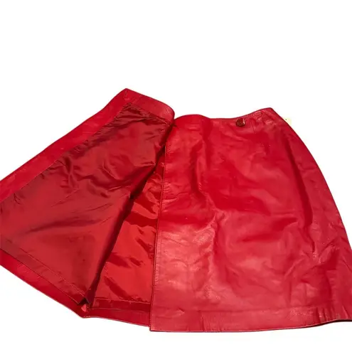 Vintage Deadstock Women's Red Leather Pencil Skirt Size 12 Knee Length