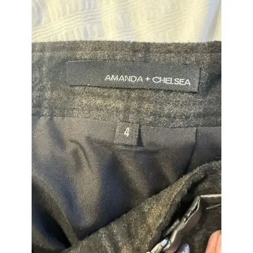 Amanda & Chelsea Pencil Skirt Wool Blend Gray Belted Checkered Dark Academia