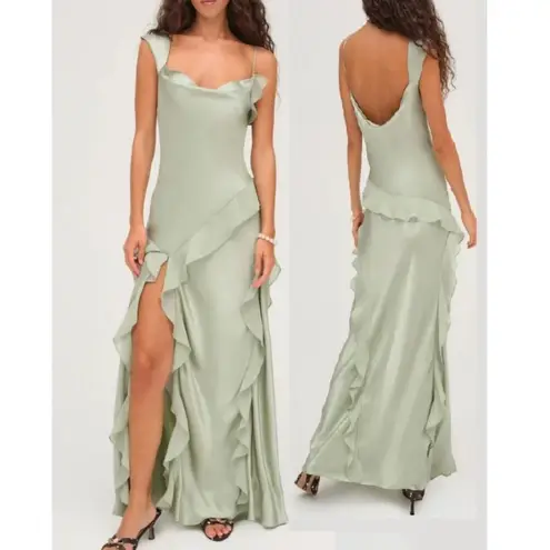 For Love & Lemons  Sawyer Satin Maxi Dress Desert Sage Green Small NWT