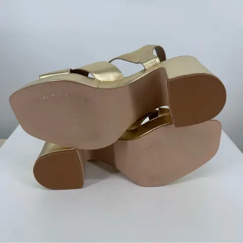 Seychelles Blessings Metallic Gold Heeled Platform Sandals size 9.5 Ankle Strap