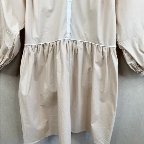 STAUD Women's Beige Puff Sleeve Mini Dress Size L Casual 3/4 Sleeve