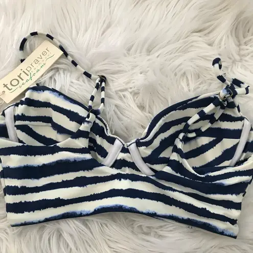 Tori Praver Swimwear Tori Praver Seafoam Navy Blue White Tie Dye Longline Bikini Swim Suit Top M new