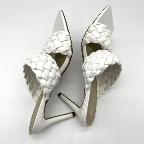 Missguided Womens Heels 7 White Braided Mule Sandals Square Toe Chic Minimalist
