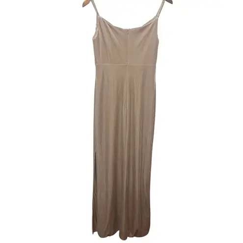 Revelry Skye Velvet Bridesmaid Gown Women’s Size 4 Champagne Slit Formal Dress Tan