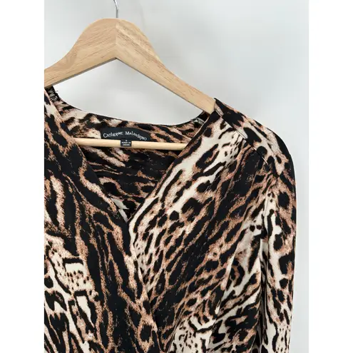 Catherine Malandrino Top Women SMALL Brown White Black Cheetah Print V-Neck