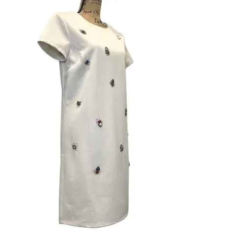 Catherine Malandrino Embroidered Dress Off-White Knee-Length Short Sleeve Size M