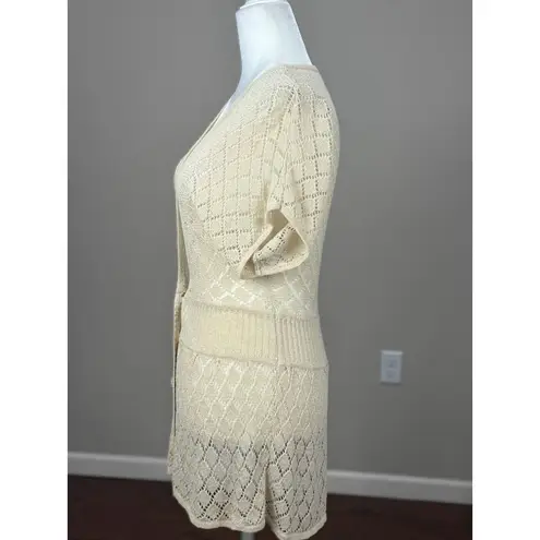 Bandolino Womens S Vintage Cream Shorth Sleeve Open Knit Cardigan Sweater Dress