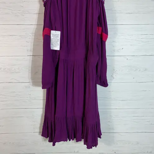 Roaman’s Roaman's Dress Size 20W Purple Crinkle Embroidered Ruffle Boatneck Long Sleeve