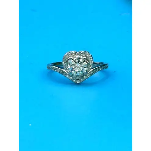 1 carat Moissanite Heart Shaped Cut Ring Moissanite Accents 8 Silver