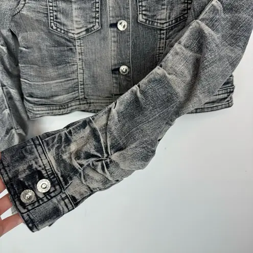 Y2K Cropped Moto Jacket Ruched Sleeves Distressed Sz Small Grunge Black