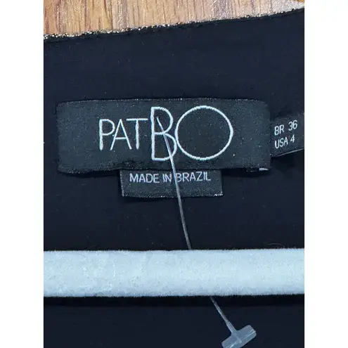 PATBO Gold Metallic lurex mesh fabric Leopard Drape Mini Dress sz 4 Black