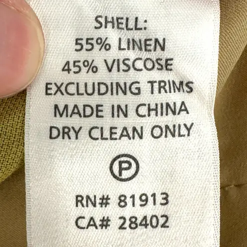 Tracy Reese | Size 6 | Linen Blend Pea Green Notched Tie-Waist Pleated Crop Pant