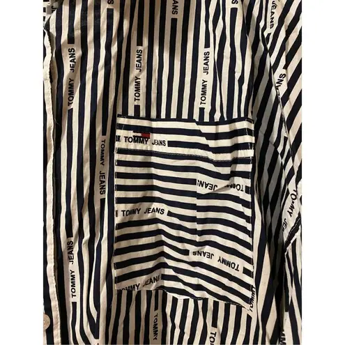 Tommy Hilfiger  Navy/White Long Sleeve Crop Button Up Blouse Size XL